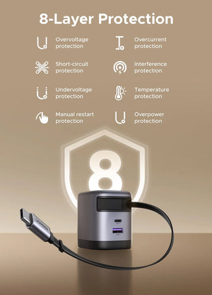 UGREEN Nexode Cargador USB C 45W GaN con Cable Retráctil