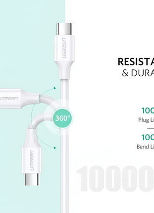 UGREEN Cable de carga rapida reforzado USB-C a USB-C, soporta hasta 60W Blanco