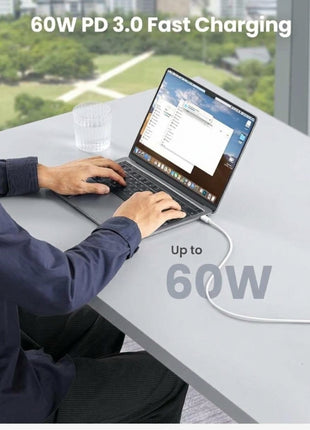 UGREEN Cable de carga rapida reforzado USB-C a USB-C, soporta hasta 60W Blanco