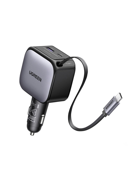 UGREEN Nexode 90W cargador de auto 3 puertos (2 USB-C y 1 USB-A) y un cable USB-C retráctil 55909B