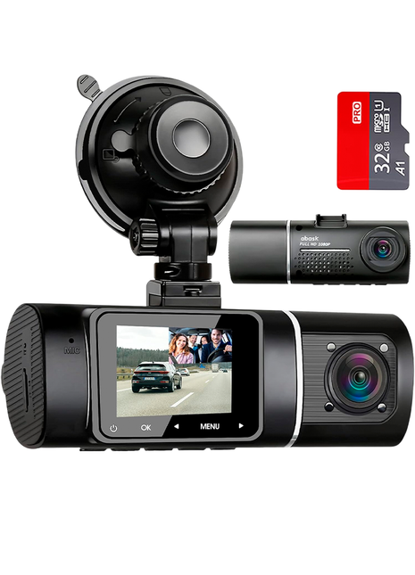 Abask Cámara de Coche 4K WiFi GPS, 2.45" Dashcam Coche de 3 Canales con Tarjeta 64G 2160P + 1080P + 1080P, Sensor G, Grabación en Bucle, Monitor de Aparcamiento, Visión Nocturna IR.