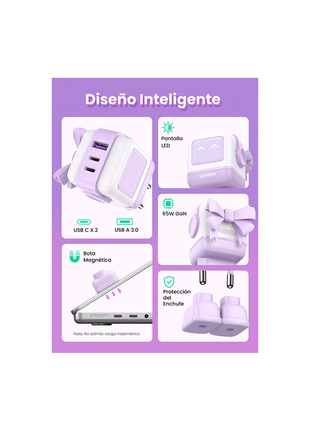 Ugreen Cargador con Robot Nexode USB-C  Fast Charge 30W Purpura