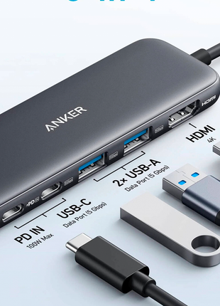 Anker 332 USB-C Hub (5-in-1) with 4K HDMI Display, 5Gbps USB-C Data Port and 2 5Gbps USB-A