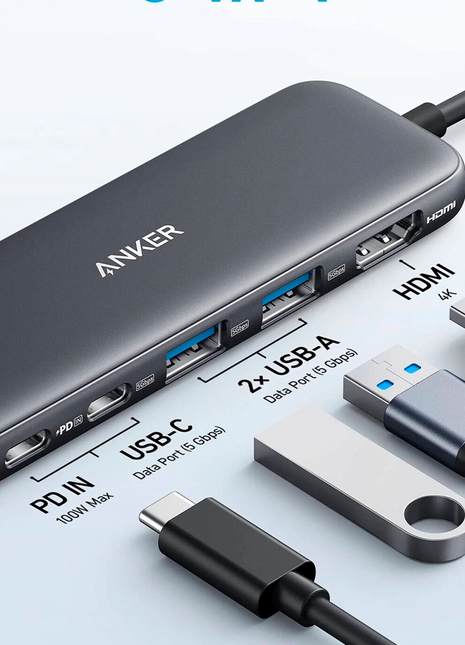 Anker 332 USB-C Hub (5-in-1) with 4K HDMI Display, 5Gbps USB-C Data Port and 2 5Gbps USB-A
