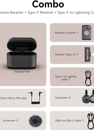 Hollyland Lark M2S Combo (Camera RX+USB-C RX+ Lightning Cable)