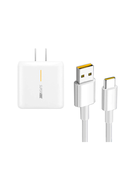 Oneplus, Oppo 65W Super VOOC Charger Power adapter Kit 5V - 2A / 10V - 6.5 (MaX) With Cable Type C - White