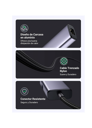 Ugreen Hub USB-C a 3 port USB-A 3.0 + 1 red RJ45 Gigabit CM475