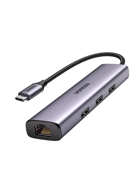 Ugreen Hub USB-C a 3 port USB-A 3.0 + 1 red RJ45 Gigabit CM475