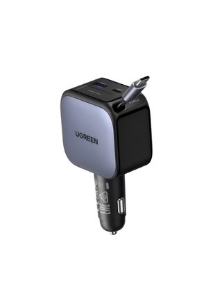 UGREEN CARGADOR DE AUTO 60W CON CABLE RETRACTIL USB-C PUERTOS  1XUSB-C/1XUSB-A P/55909B