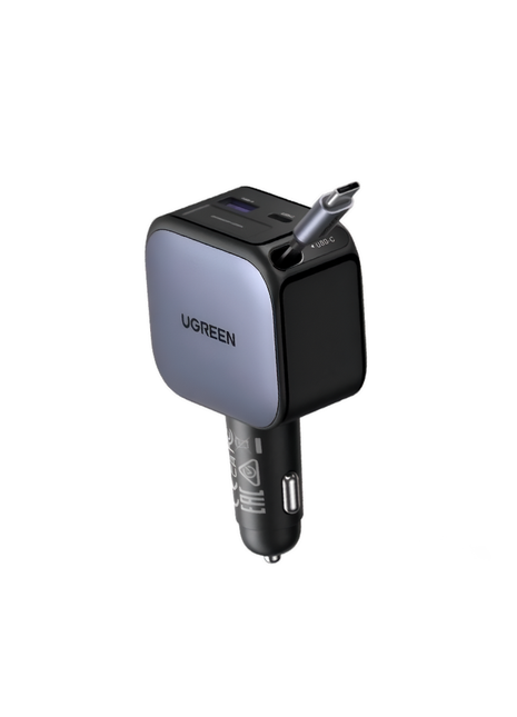 UGREEN CARGADOR DE AUTO 60W CON CABLE RETRACTIL USB-C PUERTOS  1XUSB-C/1XUSB-A P/55909B